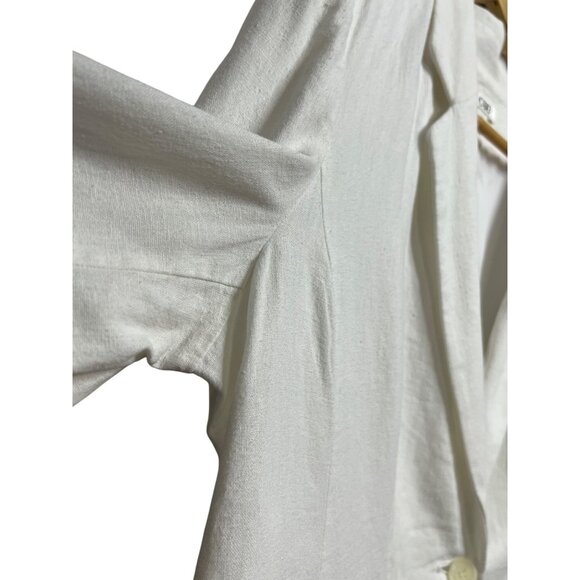 Cato Women White Cropped Linen Blend Blazer Jacket XL Shoulder Pads Minimalist - Picture 6 of 16